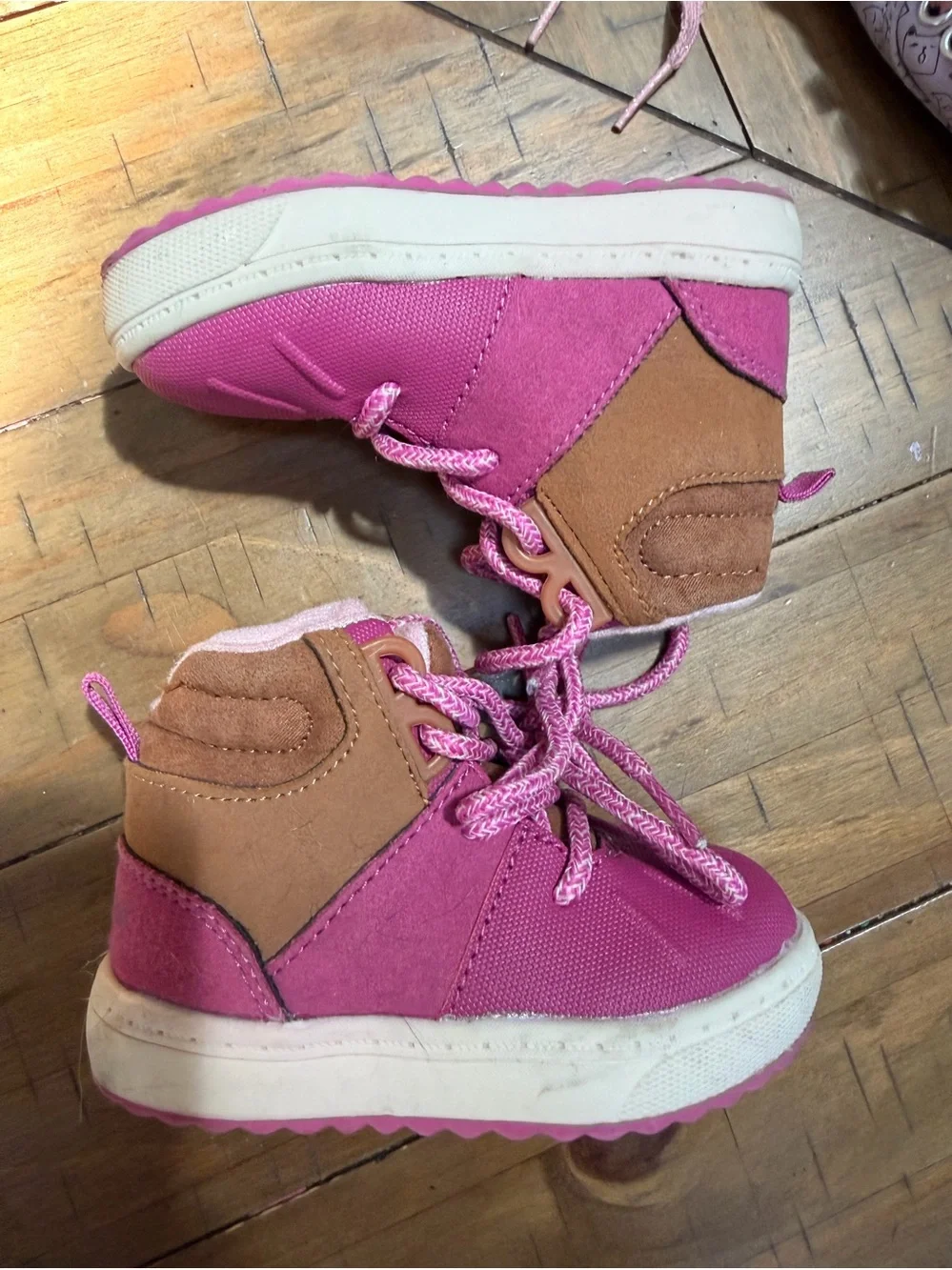 OshKosh B'gosh Pink and Brown High-Top Lace-Up Sneakers